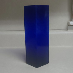 Blue Square Glass Flower Vase, Solid/Plain Decorative Freestanding