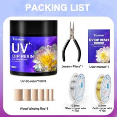 Teexpert UV Resin Dip for Wire Flowers Kit, 100g Crystal Clear UV Dip Resin with