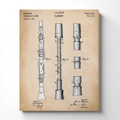 Clarinet Gifts for Teen Girls, Clarinet Patent Canvas Print, Ready To Hang