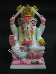 White Marble Ganpati Ji Statue for Temple Decor Handmade Lambodar Idol 11 Inches
