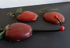 Vintage Apple Wall Hooks Set Kitchen Decor Red Fruit Coat Rack Farmhouse Country