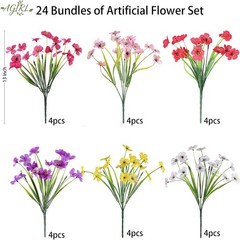 24 Bundles Vibrant UV Resistant Artificial Flowers – Indoor/Outdoor Decor