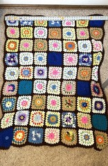 Vintage Crochet Brown Vibrant Multicolor Granny Afghan Throw Blanket 42×50