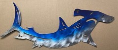 Hammer Head Shark Metal Wall Art Décor 36 » wide x 21 1/4″ tall Blue Tinged