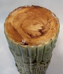 Vintage MCM Bamboo Vase Green Ceramic Tiki Planter Orchids Hawaii Style B-646