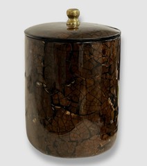 $365 LADORADA Brown Dark Wood & Coconut High-Gloss Lacquer Lid Container, 8.5″