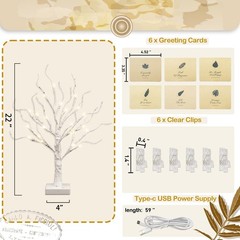 Money Tree Gift Holder Lighted Tabletop Birch Clips Greeting Cards 24 LED