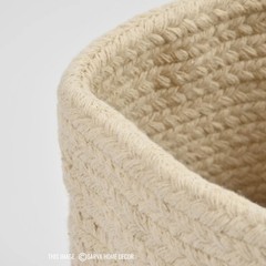 Handmade Jute & Cotton Storage Basket Natural Woven bathroom, kids Home Decor