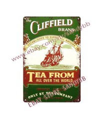 rectangular metal wall decor CLIFFIELD BRAND TEA ALL OVER WORLD metal tin sign