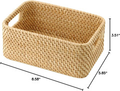 Stackable Rattan Rectangular Basket with Handle, 15 Cm Width X 22 Cm Depth X 9 C