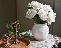 Ceramic Rustic Farmhouse Vase, White Distressed Flower Vase for Home Decor, B…
