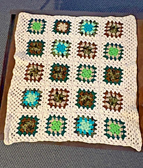 Vintage Handmade Granny Square Afghan Crochet Lap Throw Blanket Colorful 34×31