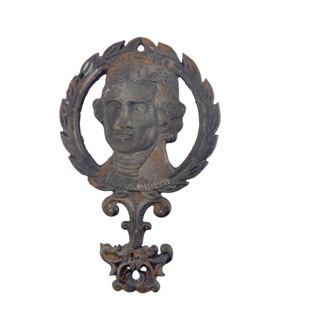 Thomas Jefferson Cast Iron Trivet Wall Plaque Portrait Relief Rustic Patina