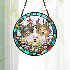 Couple Pet Memorial Stained Glass Photo Suncatcher, Custom Dog Cat Portrait