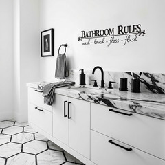 Bathroom Rules Wash Brush Floss Flush Quote Saying Wall Sticker Home Decal Decor