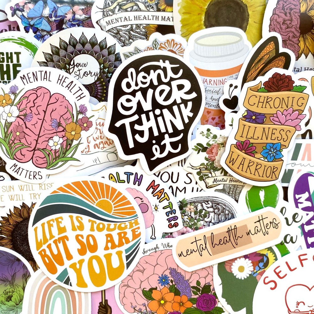 5-50 pcs Mental Health Stickers, Inspirational Motivational Vinyl Laptop Decals
