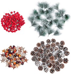 216PCS Christmas Pine Cone Decoration Set Artificial Frosted Pine Cones Red Berr