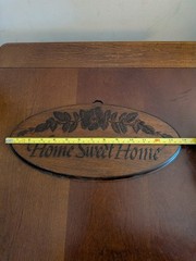 Wood Oval Home Sweet Home Hanging Wall Sign Floral Letters Brown Black 14in