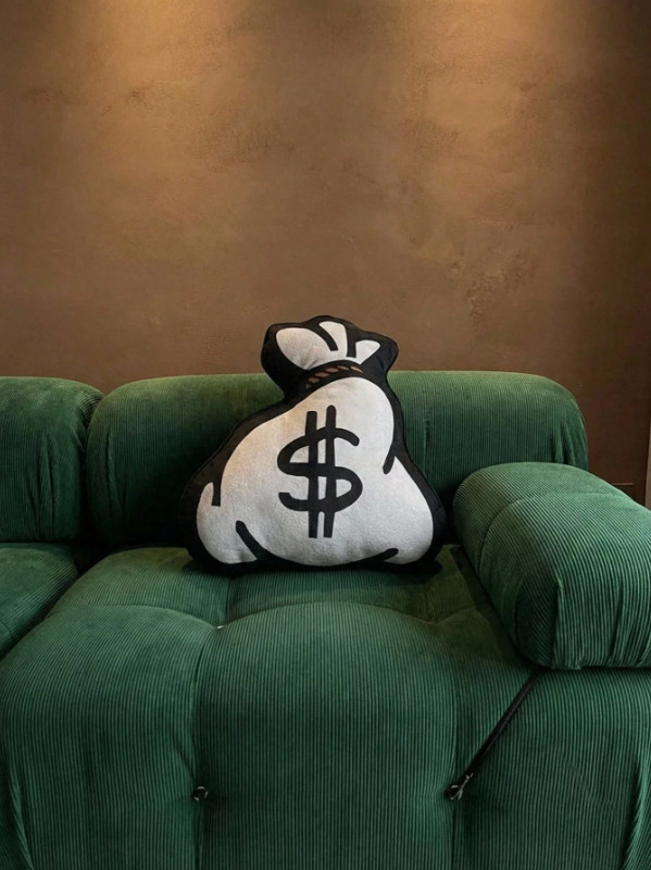Novelty Dollar Sign Money Bag Pillow Plush Soft Black White Stripe Decor Gift