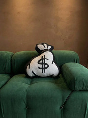 Novelty Dollar Sign Money Bag Pillow Plush Soft Black White Stripe Decor Gift
