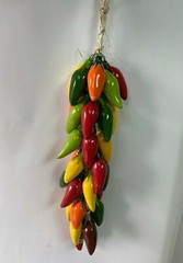 CERAMIC JALAPENO CHILI PEPPER RISTRA , MEXICO , HANGING DECOR , MULTICOLOR