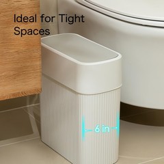 Bathroom Trash Can with Press Top Lid, 3.2 Gallon Slim Garbage Can for Kitche…