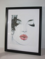Black Framed Abstract Woman Face Watercolor Print Wall Picture