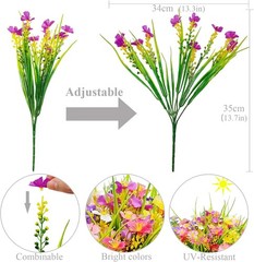 12 Bundles Artificial Flowers for Outdoor: UV Resistant Faux Silk Wildflowers