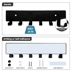 GTK Key Holder for Wall, Hooks with 6 Hooks, Wall Mounted 6 Black
