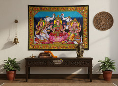 Divine Ganesh Lakshmi Saraswati Wall Hanging Spiritual God Tapestry Poster Print