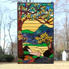 Stained Glass Window Panel valley view, 20.5″ x 34″