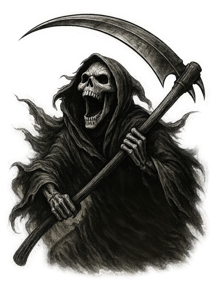 Grim Reaper Screaming Skull Horror Sticker Dark Death 9 in Height x 6.78 in W