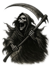 Grim Reaper Screaming Skull Horror Sticker Dark Death 9 in Height x 6.78 in W