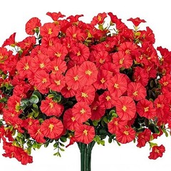 4 Bundles Artificial Flowers Outdoor UV Resistant Plastic Plant Silk Flower