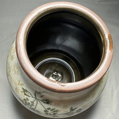 Ceramic Vase Rustic Floral Beige Tan Green Glazed Crack Chinoiserie Tuscan Decor