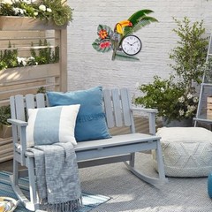Toucan Outdoor Clock and Thermometer Combo Silent Non-Ticking Metal Wall Decor