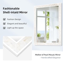 White Shell Framed Rectangular Mirrors for Bathroom, 30×40 Inch Mirrors with …