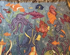 Vintage Underwater Ocean 48×60” Colorful Fish Seahorse Octopus Tapestry Blanket
