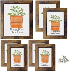 Picture Frame Set Photo Collage Multi-Size Rustic Distressed Brown Wood Tone 7pk