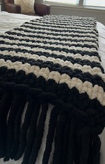 Handmade Chunky Queen Bed Runner Wrap Blanket Fringed Black Ivory Boho