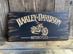 Harley Davidson Motorcycles Wooden Sign Carved Rustic Antique Look Whiskey Bar
