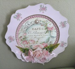 Shabby Chic Victorian~Lg Charger Plate w/French Inspired Graphic~PINK~Roses~OOAK