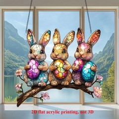 1 Piece Easter Bunny with Egg Suncatcher 2D Flat Acrylic Charms