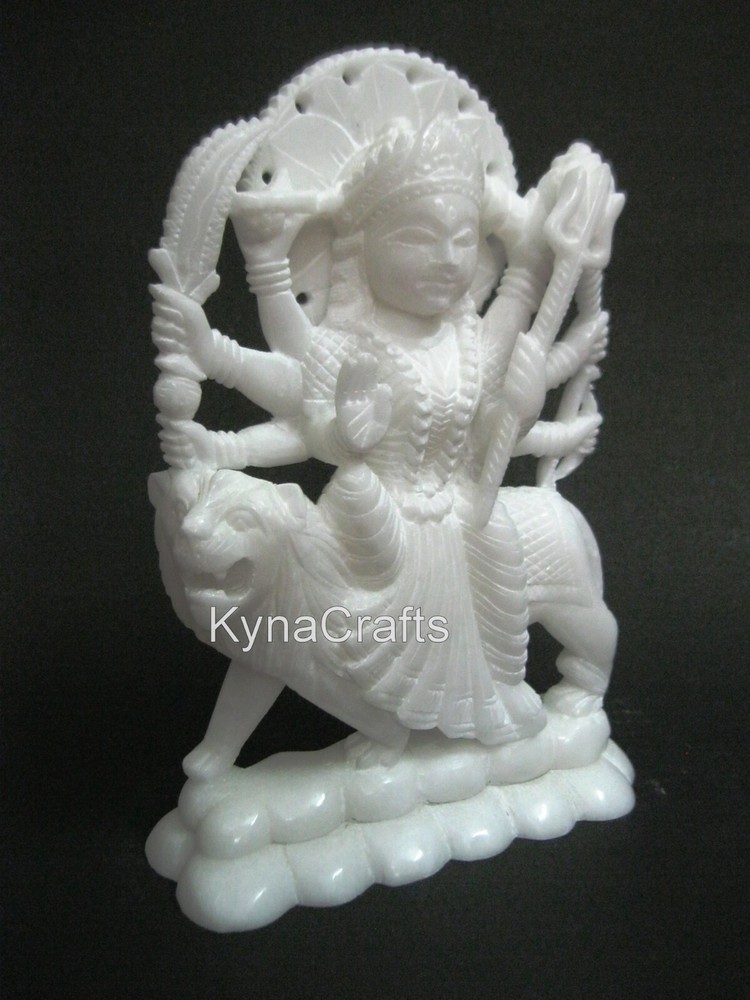 Handmade Durga Maa Idol for Temple Decor Marble Mata Rani Statue 9.5 Inches