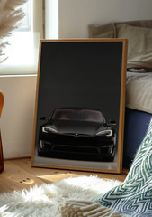 Black Tesla Model S Poster, Sleek Sports Car Wall Art for Garage or Home, Perfec
