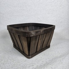Dark Brown Slatted Planter Basket Or Apple Basket 9x9x5