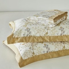 Gold Botanical Duvet Cover Queen 100% Cotton 3 Pcs Set 1 Farmhouse White Beige