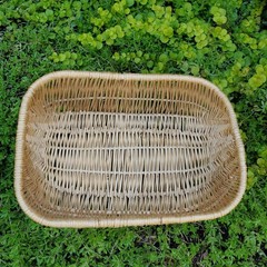 Handwoven Wicker Rounded Rectangular Bowl Basket Natural Light Wood Lightweight