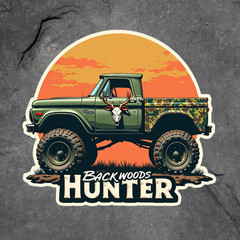 Backwoods Hunter sticker vinyl decal lifted truck camouflage deer skull hunting