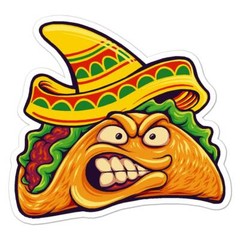 Angry Cartoon Taco, Vinyl Decal Sticker, Indoor Outdoor, 3 Sizes, #8167